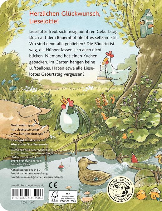 Rückseite des Covers vom Buch  "Ein Geburtstagsfest für Lieselotte".